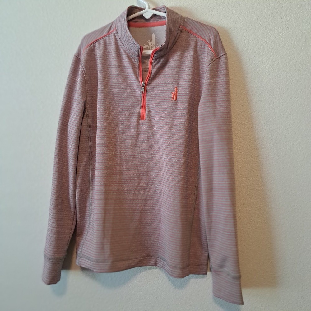 Johnnie-O Kids Grey Orange Striped Quarter Zip Pullover Performance Top‎ Size 8